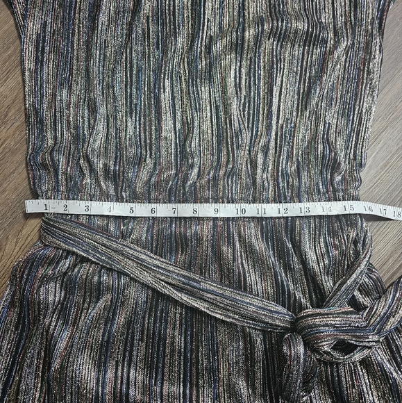 Ramy Brook Metallic Stripe Long Sleeve Belted Mini Dress Sz L - Picture 12 of 15